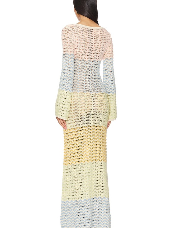 Lovers + Friends Pastel Stripe Crochet Maxi Dress — Pink, Blue, Yellow, Cream - Picture 6 of 7